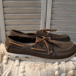Columbia Men's Bonehead Vent PFG Leather Brown Boat Shoes Size 12